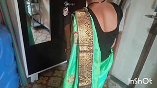village bhabhi shivani tempts in green saree for ripped clothes fun