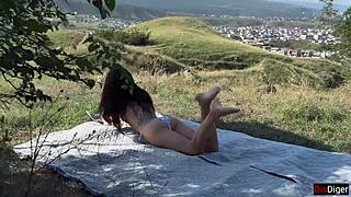 i'm the petite brunette getting gangbanged outdoors by three guys filling my tight pussy with cum in the mountains