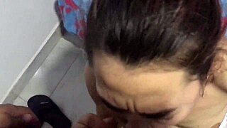 pov dirty esposa nora milf deepthroats husband's huge cock gagging ball licking before cum covered tits homemade