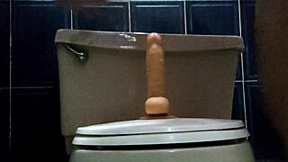 Riding Huge Dildo Hard Before Steamy Shower Session