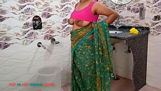 country maid in green saree tempts with homemade indian passion