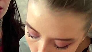 double blowjob from teen milf blonde brunette goes sloppy with rimjob cum swap in pov threesome... damn!!