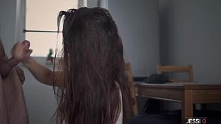 hot brunette jessi q, ready for erotic kitchen table fuck n cum?