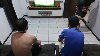 her hubby lost the bet so she fucks his friend bareback right in front of him close-up