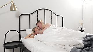 My blonde girlfriend's massive natural tits jiggle while i lick and cum deep inside her juicy pussy