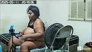 security cam catches busty brazilian stepmom cheating, flashing her huge fat pussy in lingerie
