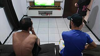 her hubby lost the bet so she fucks his friend bareback right in front of him close-up