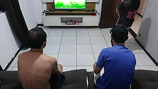 her hubby lost the bet so she fucks his friend bareback right in front of him close-up