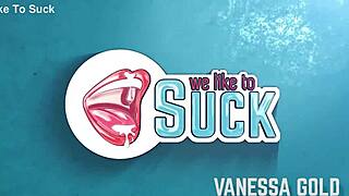 amateur blonde drops to knees and slurps cock balls deep in bedroom closeup