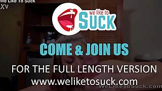 amateur blonde drops to knees and slurps cock balls deep in bedroom closeup