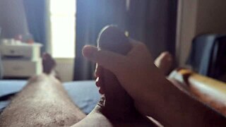 stroking my monster cock with sun rays on bedroom window