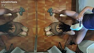 Milf In Pantyhose Kneels For Deepthroat Blowjob Swallows Huge Cum Load On Heels