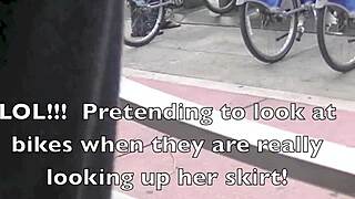 helena price lifts skirt flashing hairy milf pussy outdoors voyeur style