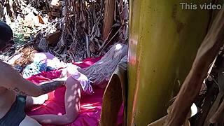 Redhead stepdaughter anal fucked with dildo sex toy outdoors