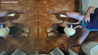 Milf In Pantyhose Kneels For Deepthroat Blowjob Swallows Huge Cum Load On Heels