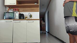 risky kitchen fuck with hubby's friend while he's showering almost caught 😏🍑💦