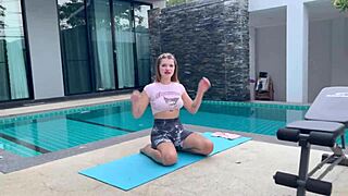 Step sister stretches in yoga. Then gets roughly fucked by horny step bro.