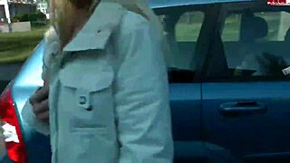 whoa, german blonde teen slut strips naked outdoors, teasing her big tits in public view!