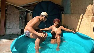 blogger slides right onto cock by the pool with toys