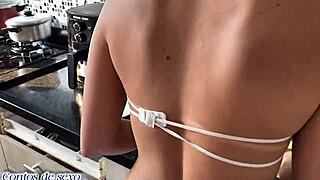 woke up hard and fucked the young maid right in the kitchen