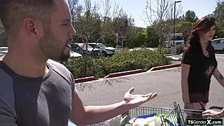 gf's massive cock licks ass bareback shemale style