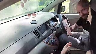 Horny Skinny Couple's Rough Anal Doggystyle in Parked Car Backseat