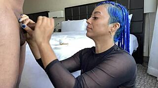 Blue Hair Slut Deepthroats Monster Cock Sloppily