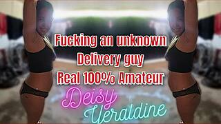 Wife in underwear seduces delivery boy while cuckold husband spies and films the fuck