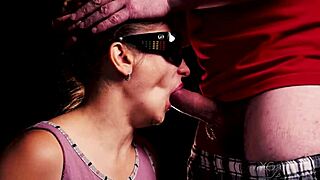 Blind girl cheated in taste game swallows friend's huge load mouthful!