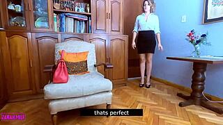 she struts into the job interview as a busty milf boss riding big cock cowgirl