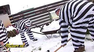 Skinny hot new prison guard gangbanged bukkake pissed by old prisoners