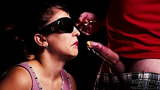 Blind girl cheated in taste game swallows friend's huge load mouthful!