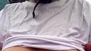 Hey moto girl grabs rider's hands on her big tits while driving he gets hard and cums all over her 😏🏍️💦