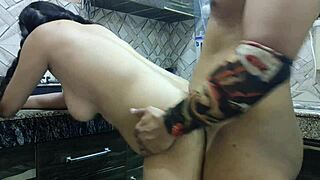 Desi jija rips sali clothes for dirty Hindi kitchen pounding