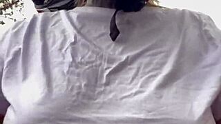 Hey moto girl grabs rider's hands on her big tits while driving he gets hard and cums all over her 😏🏍️💦