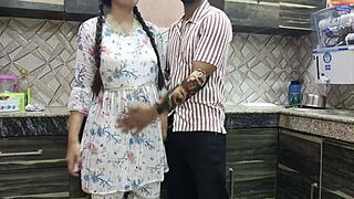 Desi jija rips sali clothes for dirty Hindi kitchen pounding