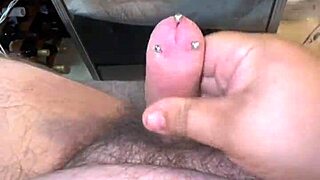 this chubby solo bdsm guy shows off his small pierced useless cock belly fat ass and cumshot