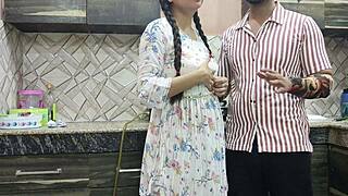 Desi jija rips sali clothes for dirty Hindi kitchen pounding