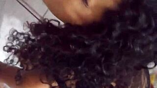 Brunette Housewife Flashes Juicy Tits and Tight Pussy in Fishnets