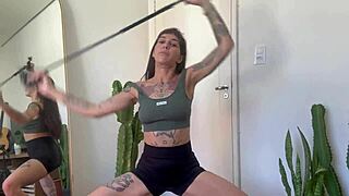 Inked Emo Girl Stretches with Rubber Bands in Intense SFW Yoga Workout Fitness Warm-Up