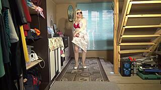 juicy milf striptease in lingerie stockings and heels