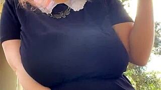 Alt Milf Next Door Smokes While Flashing Huge Tits Outback