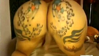ebony tatted tranny shemale twerks huge ass cock horny webcam solo chills