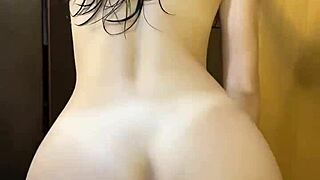 college girl with big ass steps out of shower ready to play