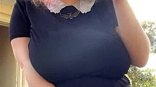 Alt Milf Next Door Smokes While Flashing Huge Tits Outback