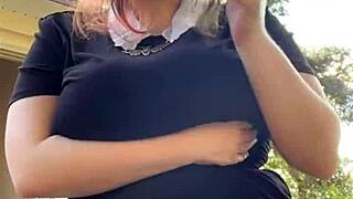 Alt Milf Next Door Smokes While Flashing Huge Tits Outback