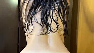 college girl with big ass steps out of shower ready to play