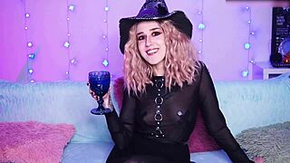 Sexy hairy teen witch stuffs dildo deep in ass for orgasm