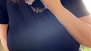 Alt Milf Next Door Smokes While Flashing Huge Tits Outback