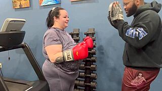 bbw chubby brunette sucks moaning fitness instructor cock